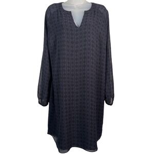 Cabi Harlequin Chiffon Dress Black Purple Long Sleeve Shift Knee Length Medium